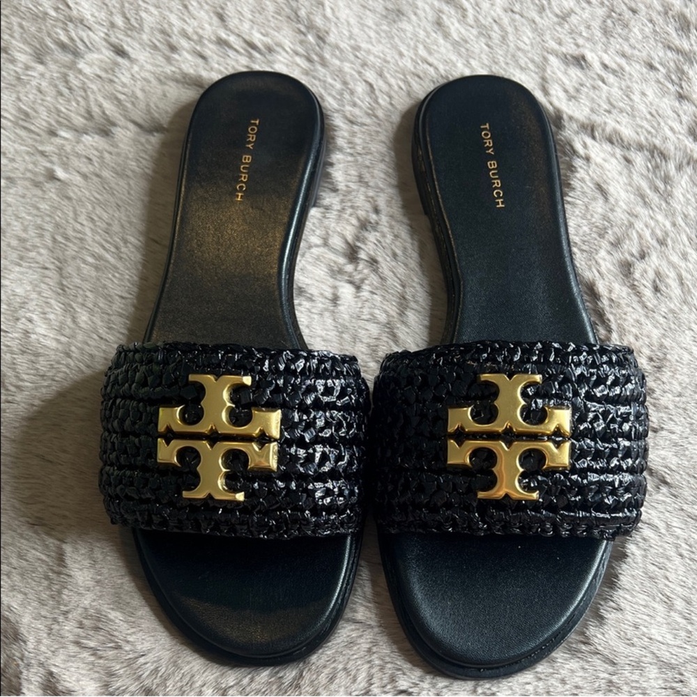 Tory Burch Black Raffia Slide